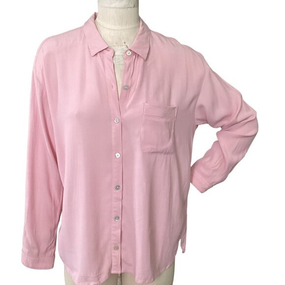 J. Jill Button-Front Shirt Pink Rayon Mother-of-Pearl/Shell Buttons Sz PL #228G - Picture 3 of 9